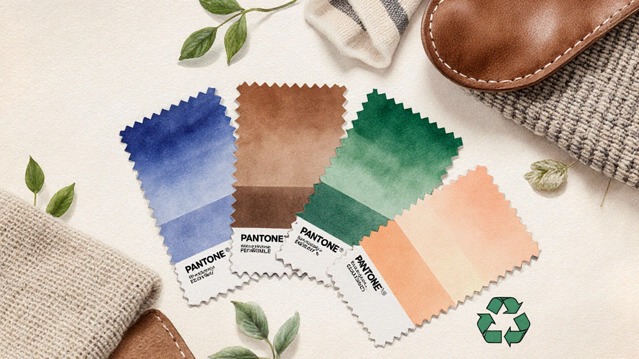 Акварельная композиция цветов Pantone 2024 с различными тканями.
