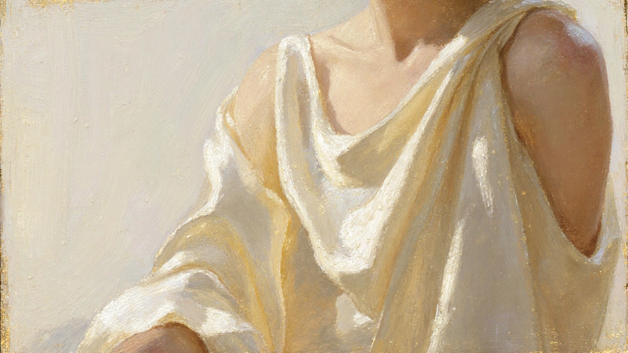 Шелковая ткань нежно обволакивает кожу, отражая мягкий свет в изящных складках.