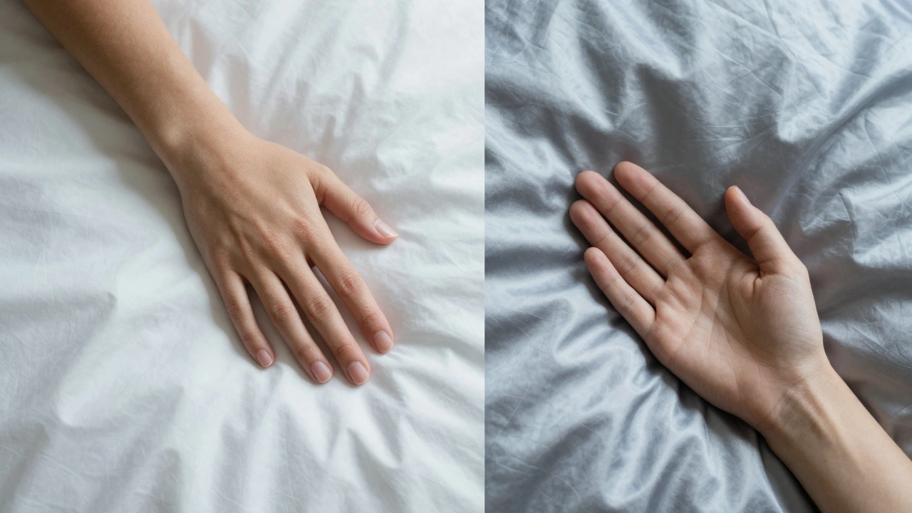 Сравнение дешевой и дорогой ткани: одна выглядит плоской и пластиковой, другая — гладкой и живой.