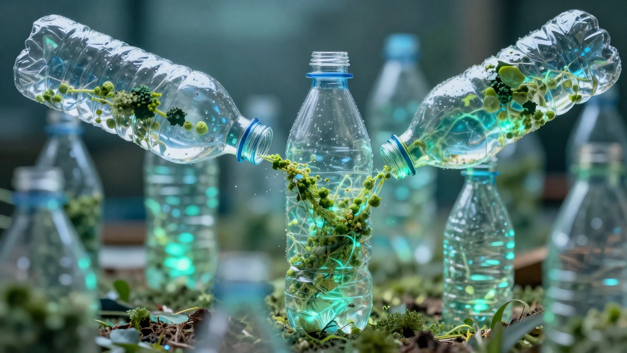 Переработанный полиэстер из пластиковых бутылок, абстрактное представление