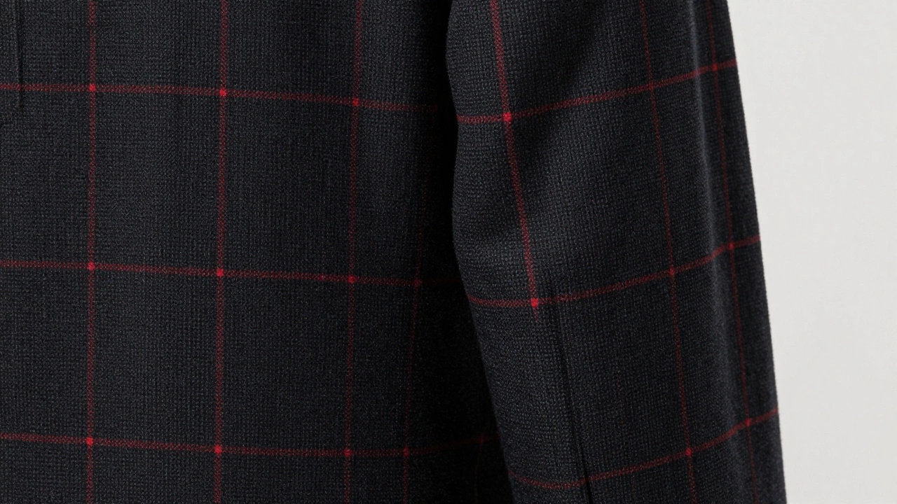 Детали блейзера с классическим паттерном в клетку.