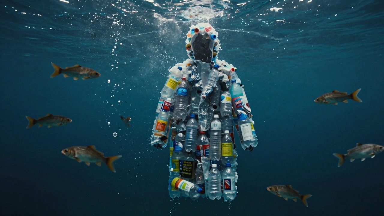 Пальто из переработанных бутылок превращается в чистую реку, микропластик растворяется.