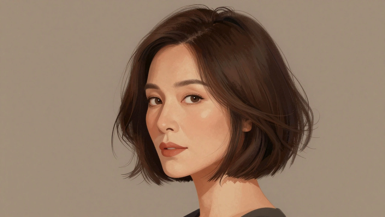 Женщина 40+ с боб-каре и удлиненными прядями у лица, легкая небрежность придает свежесть