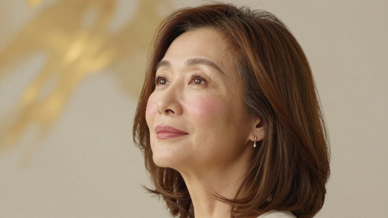 Женщина после 50 с асимметричным каре, теплый оттенок волос и акцент на глазах