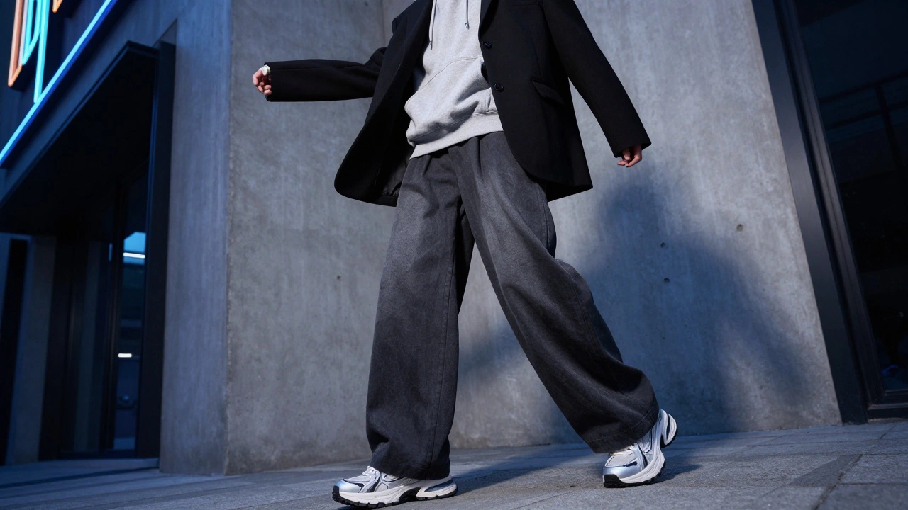 Современный уличный стиль с оверсайз пиджаком, худи и массивными кроссовками