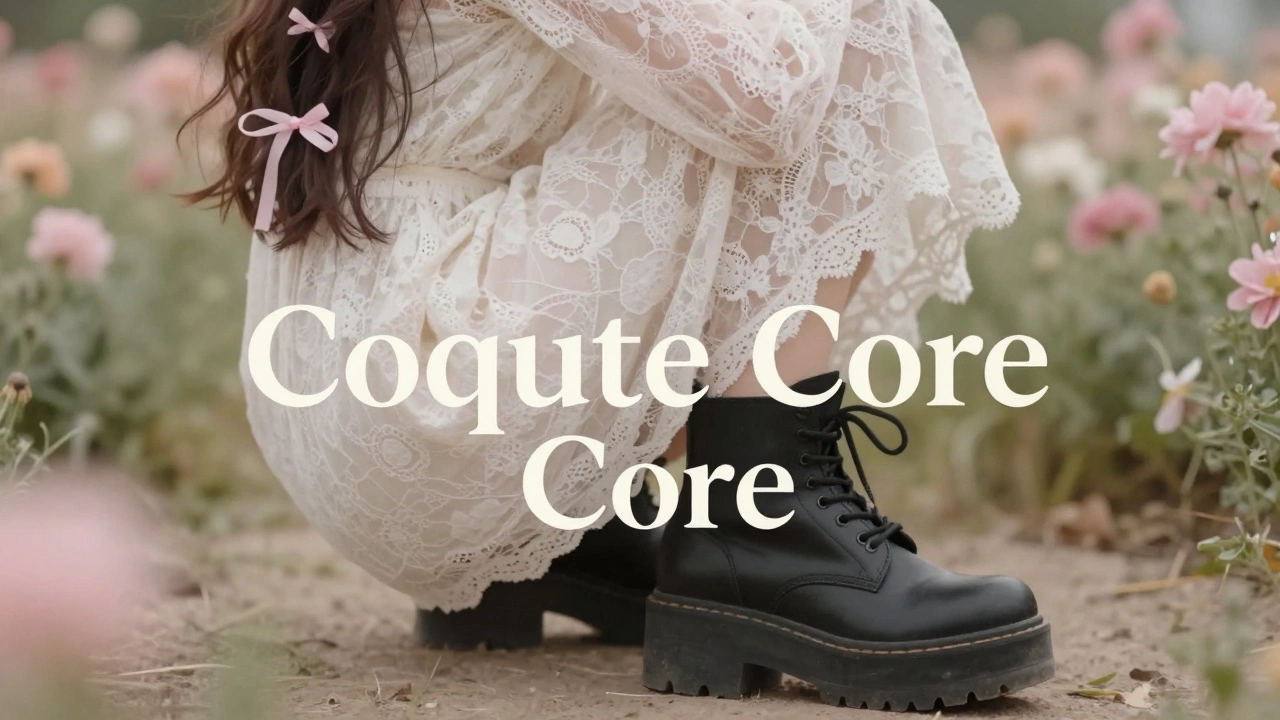 Женственный образ с кружевом, розовыми бантами и грубыми ботинками на платформе